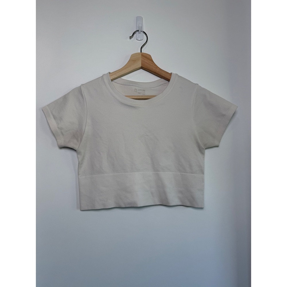 OFFLINE by Aerie Womens Seamless Rib Crop Top Off-White‎ Short Sleeve Medium